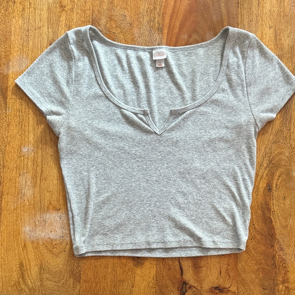Zara Heather Gray Scoop Neck Crop Top